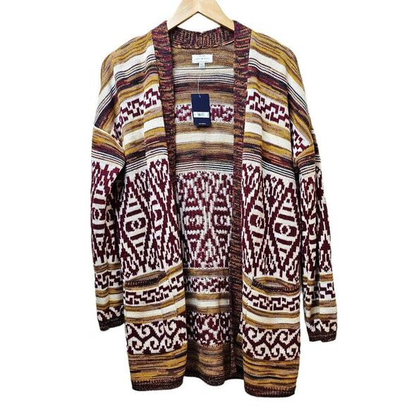 NWT Lucky Brand Aztec Boyfriend Open Cardigan Sweater Southwestern Size Medium - Picture 1 of 7
